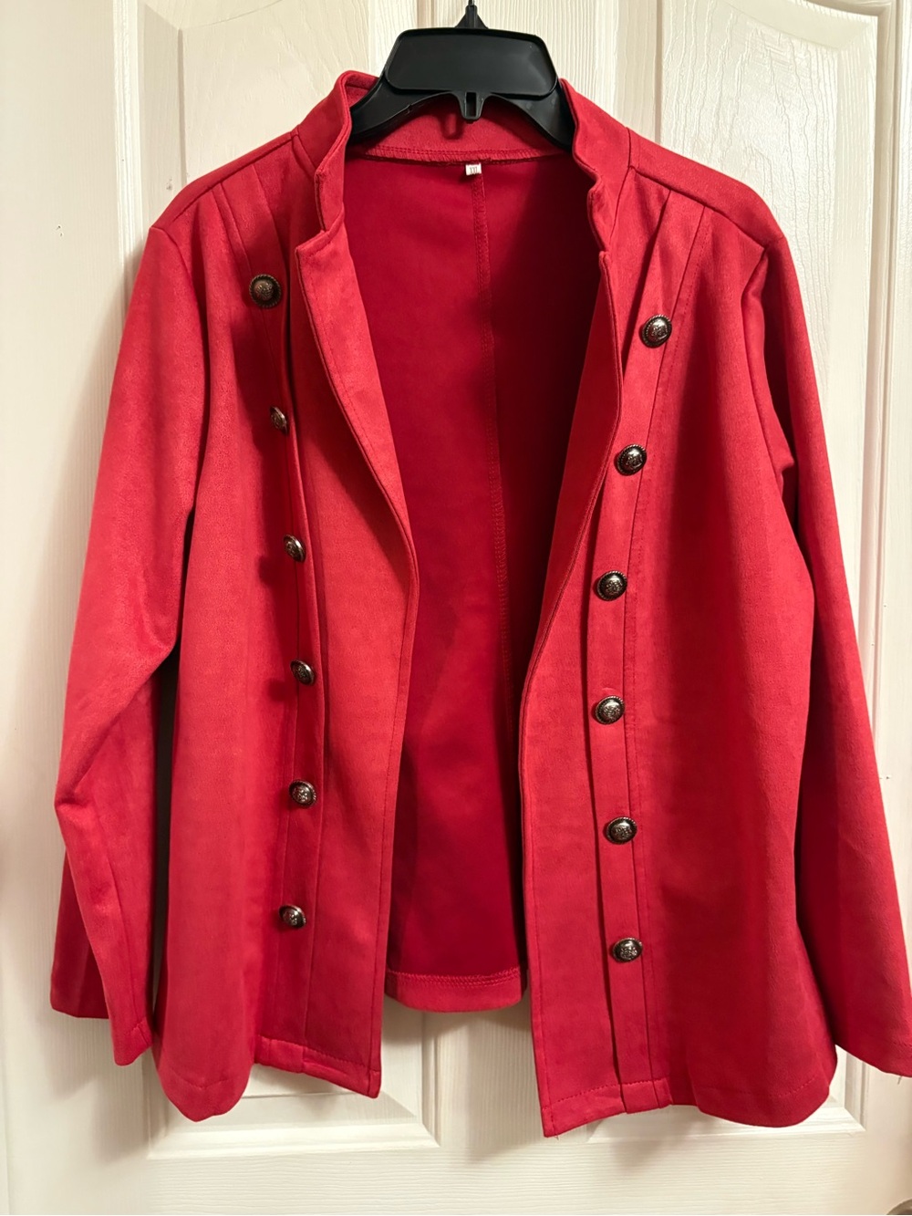 Red Military-Style Pea Coat with Decorative Buttons